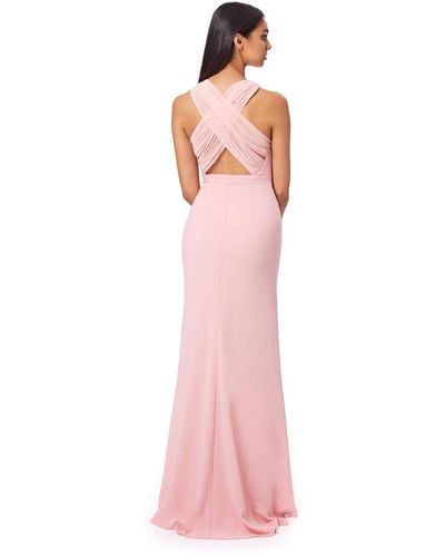 Jarlo Rhiannon High Neck Chiffon Maxi Dress With Cross Back - Pink