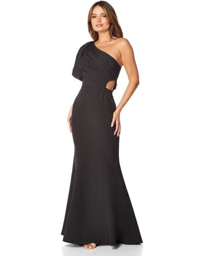 Jarlo Adele One Shoulder Puff Sleeve Maxi With Cut Out Detail And Train - Black