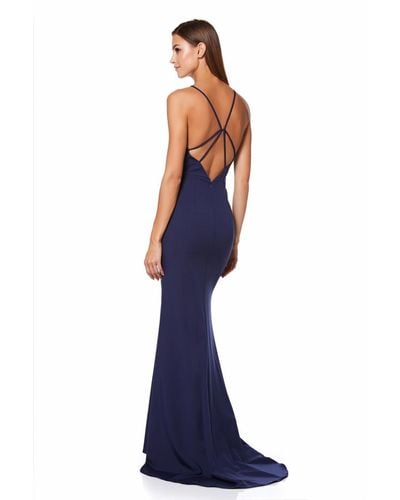 Jarlo Lyssa High Neck Fishtail Maxi Dress With Strappy Back Detail - Blue