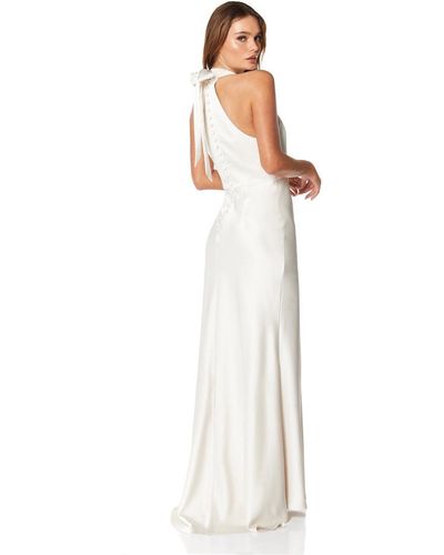 Jarlo Starlette Halter Neck Maxi Dress With Back Tie And Button Back Detail - White