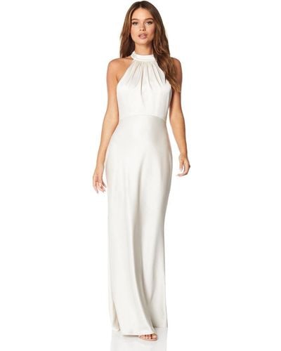Jarlo Starlette Halter Neck Maxi Dress With Back Tie And Button Back Detail - White