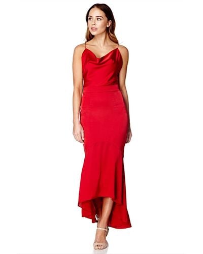 Jarlo Diamond Cami Strap High Low Midi Dress - Red