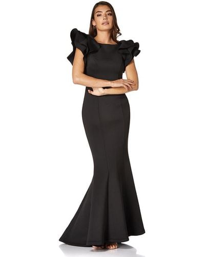 Jarlo Rumi Exaggerated Sleeve Scuba Maxi Dress - Black