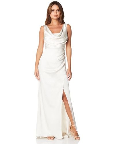 Jarlo Madia Cowl Front Maxi Dress With Thigh Split And Train - White