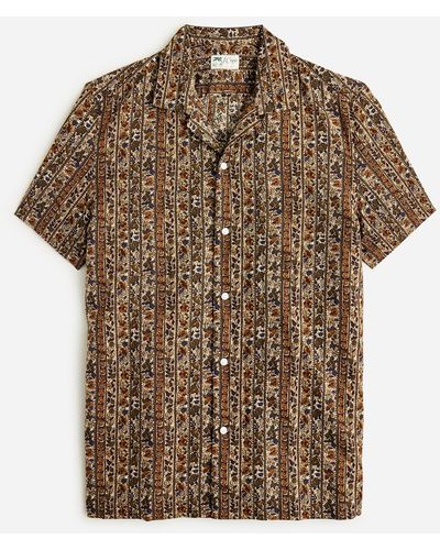 J.Crew Short-sleeve Slub Cotton-linen Blend Camp-collar Shirt In Print - Brown