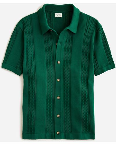 J.Crew Short-sleeve Cotton Cable-knit Cardigan Sweater-polo - Green