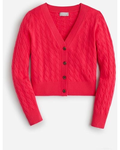 J.Crew Cashmere Shrunken Cable-knit V-neck Cardigan Sweater - Red