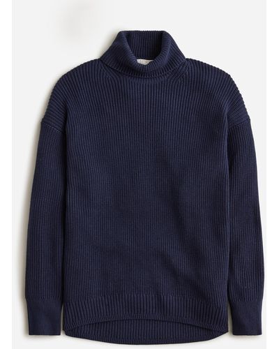 J.Crew Cotton-blend Ribbed Turtleneck Sweater - Blue