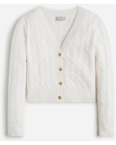 J.Crew Cashmere Shrunken Cable-knit V-neck Cardigan Sweater - White