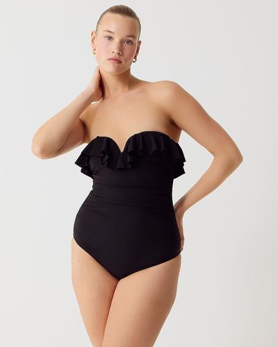 J.Crew Matte Ruched One-Piece Swimsuit With Ruffles - Black