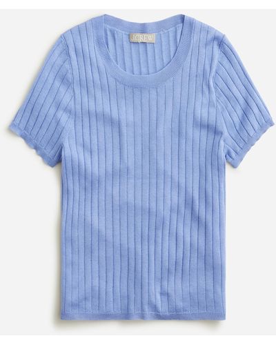 J.Crew Silk-blend Cropped T-shirt - Blue