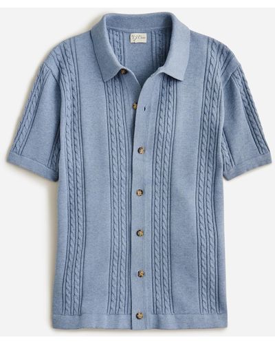 J.Crew Short-sleeve Cotton Cable-knit Cardigan Sweater-polo - Blue