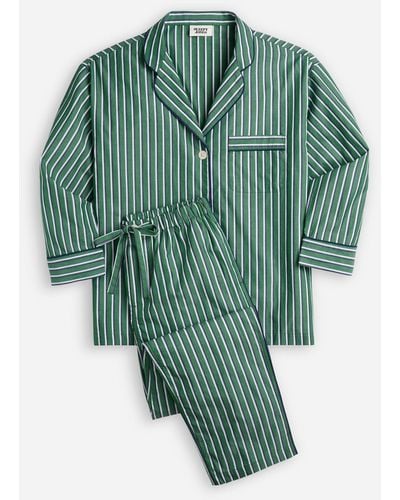 Sleepy Jones Marina Pajama Set In Shadow Stripe - Green