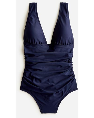 J.Crew Ruched V-neck One-piece - Blue