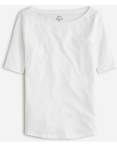 J.Crew Elbow-sleeve T-shirt In Striped Organic Slub Cotton - White
