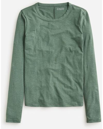 J.Crew Stretch Linen-Blend Crewneck Long-Sleeve T-Shirt - Green