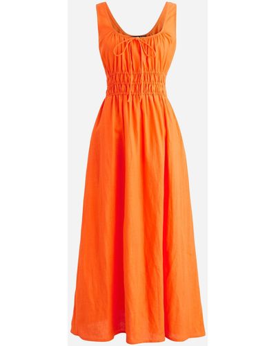 J.Crew Smocked Midi Dress In Linen - Orange