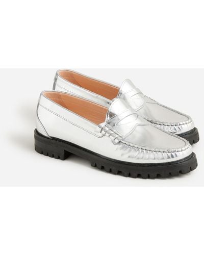 J.Crew Winona Lug-sole Penny Loafers In Croc-embossed Leather - White