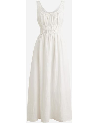 J.Crew Smocked Midi Dress In Linen - White