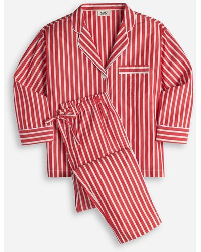 Sleepy Jones Marina Pajama Set In Shadow Stripe - Red