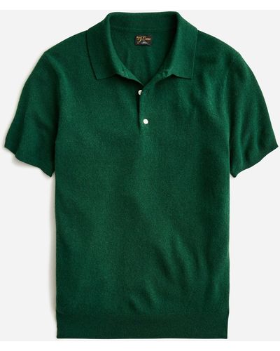 J.Crew Short-sleeve Cashmere Sweater-polo In Glen Plaid - Green