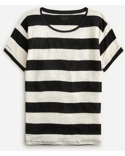 J.Crew Linen Roll-cuff Crewneck T-shirt In Stripe - Black