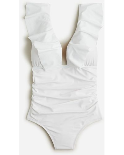 J.Crew Ruched Ruffle One-piece Swimsuit - White