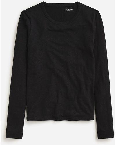 J.Crew Stretch Linen-Blend Crewneck Long-Sleeve T-Shirt - Black