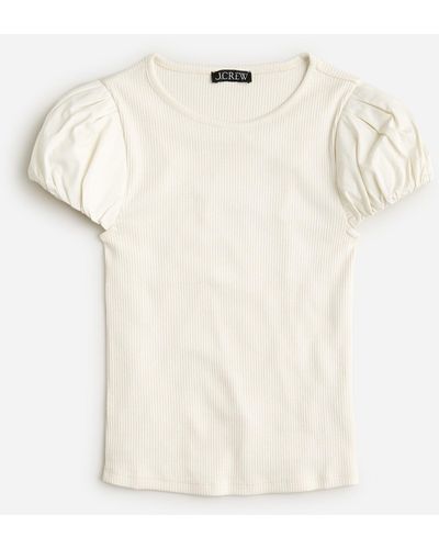 J.Crew Vintage Rib T-shirt With Cotton Poplin Puff Sleeves - White