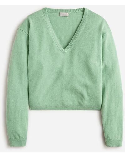 J.Crew Cashmere Relaxed Cropped V-Neck Sweater - Green