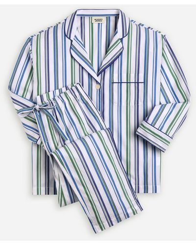 Sleepy Jones Marina Pajama Set In Shadow Stripe - Blue