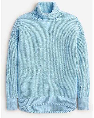 J.Crew Cotton-Blend Ribbed Turtleneck Sweater - Blue