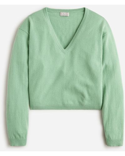 J.Crew Cashmere Relaxed Cropped V-neck Sweater - Green