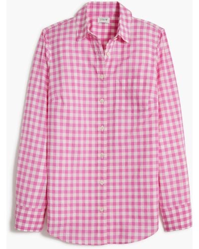 J.Crew Gingham Lightweight Cotton Shirt In Signature Fit - Pink