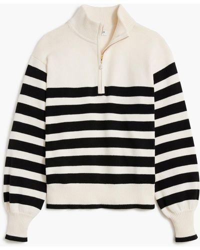 J.Crew Striped Half-zip Sweater With Pearl Zipper - Black