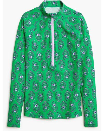 J.Crew Printed Rash Guard With Front Zip - Green