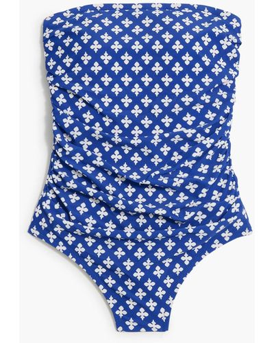 J.Crew Printed Strapless One-piece Swimsuit - Blue