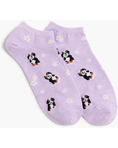 J.Crew Dogs And Flowers Ankle Socks - Purple