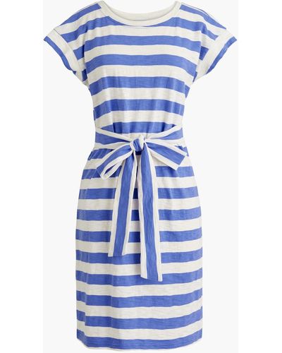 J.Crew Short-sleeve Striped Tie-waist T-shirt Dress - Blue