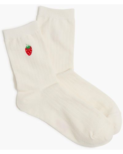 J.Crew Embroidered Strawberry Boot Socks - White