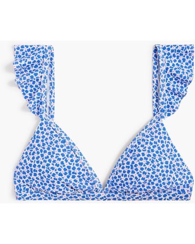 J.Crew Floral Ruffle-shoulder V-neck Bikini Top - Blue