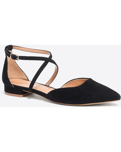 J.Crew Strappy Pointy-toe Flats In Suede - Black