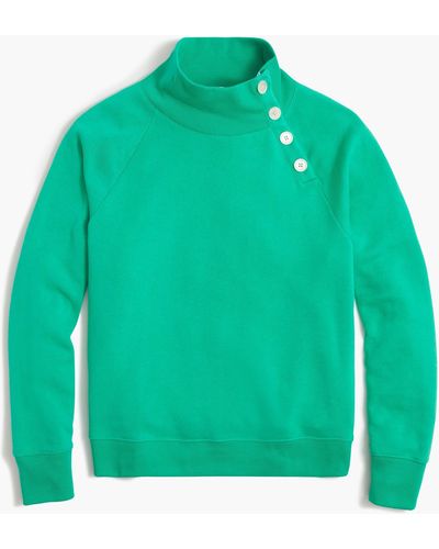 J.Crew Wide Button-collar Pullover Sweatshirt In Cloudspun Fleece - Green