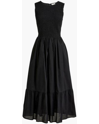J.Crew Printed Smocked Midi Dress - Black