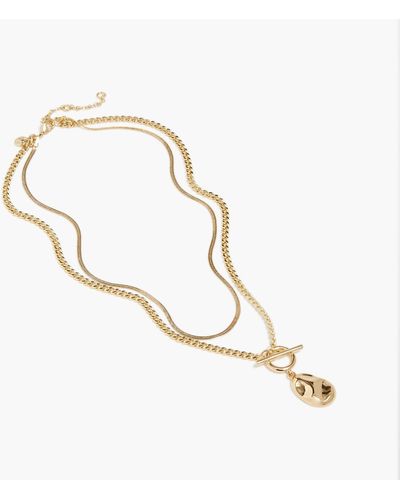 J.Crew Hammered Pendant Necklace With T-bar Closure - Metallic