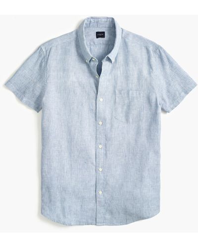 J.Crew Short-sleeve Slim Linen-blend Shirt - Blue