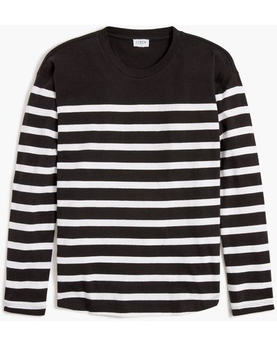 J.Crew Striped Tee With Curved Hem - Black