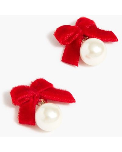 J.Crew Velvet Bow Pearl Earrings - Red