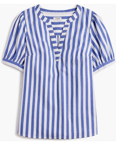 J.Crew Striped Short-sleeve Poplin Top - Blue