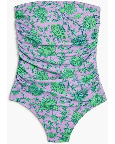 J.Crew Printed Strapless One-piece Swimsuit - Blue